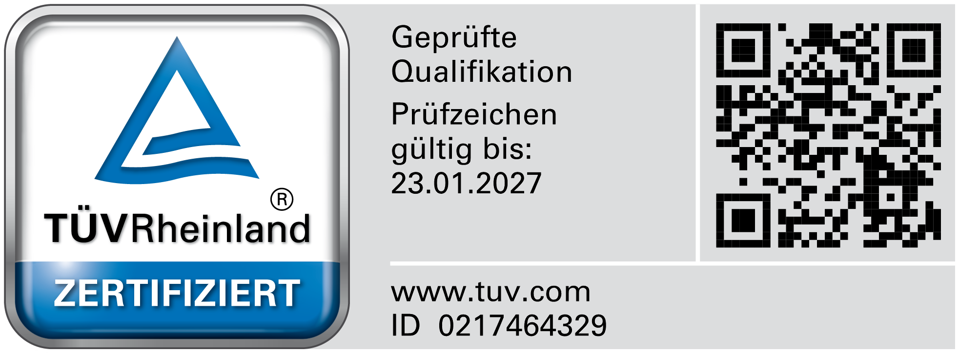 TÜV Rheinland Prüfzeichen mit QR-Code